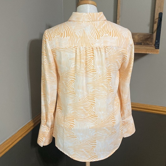 Chico’s orange & white zebra striped button down ruffle long sleeve top size XS - Picture 2 of 9